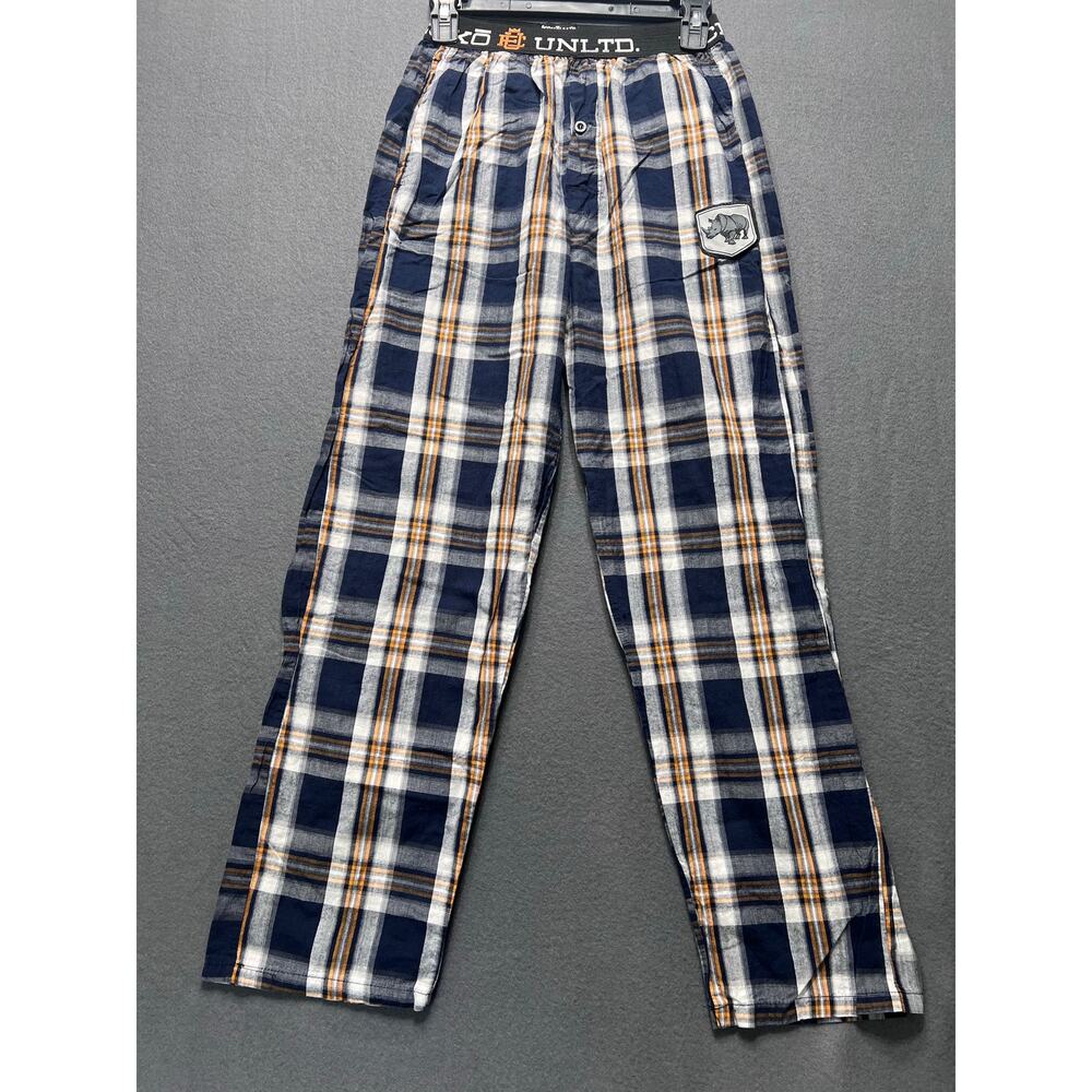 Ecko Unltd pajama pants sz S blue/gold/wt plaid brand waist skater loungewear‎